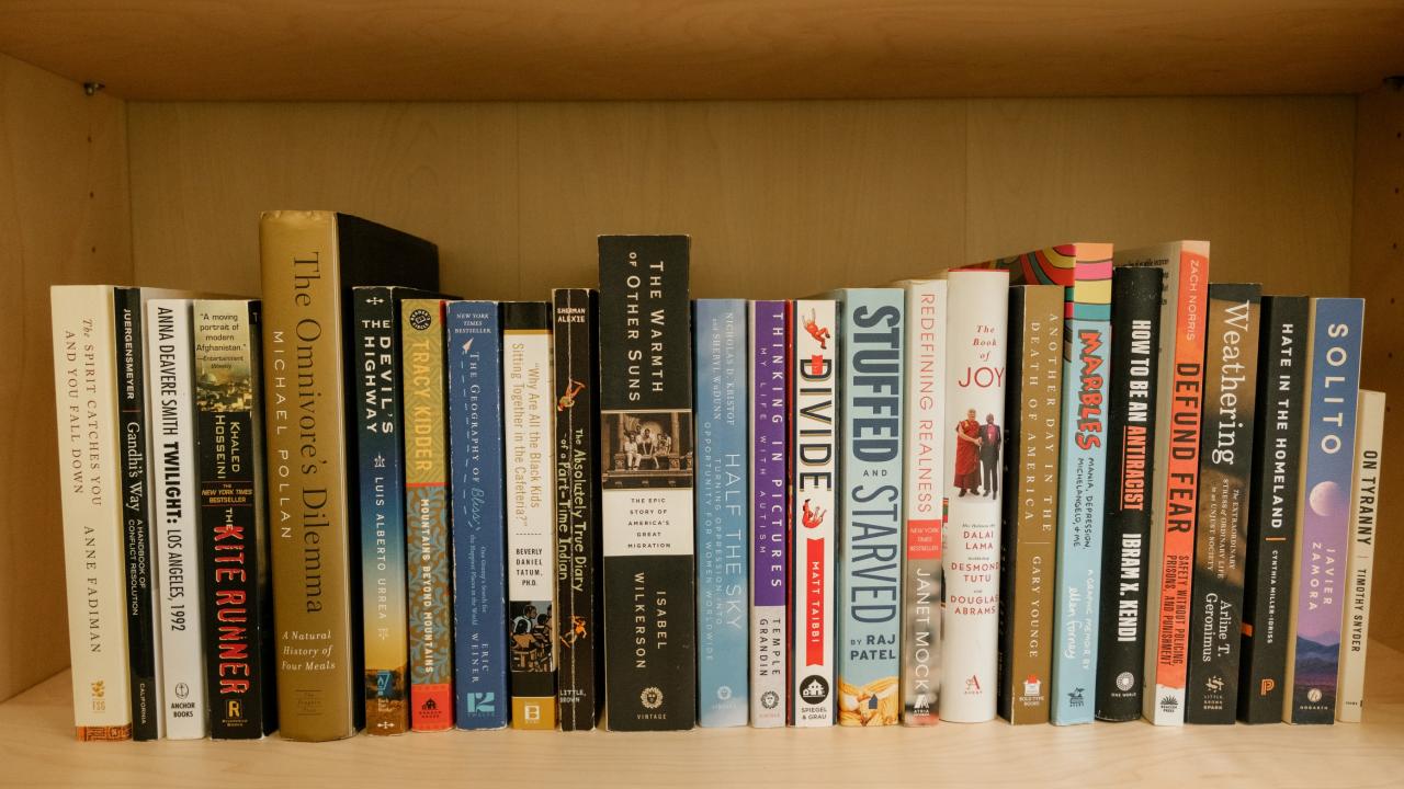 A row of books on a shelf