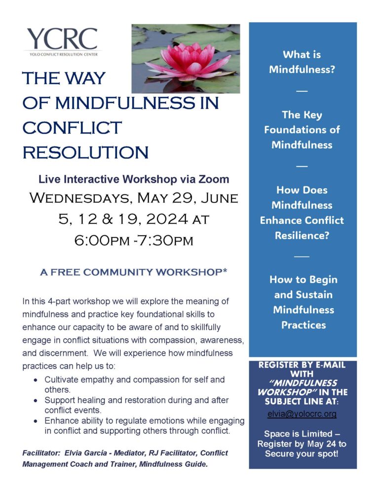 Mindfulness flyer by Yolo Conflict Resolution Center