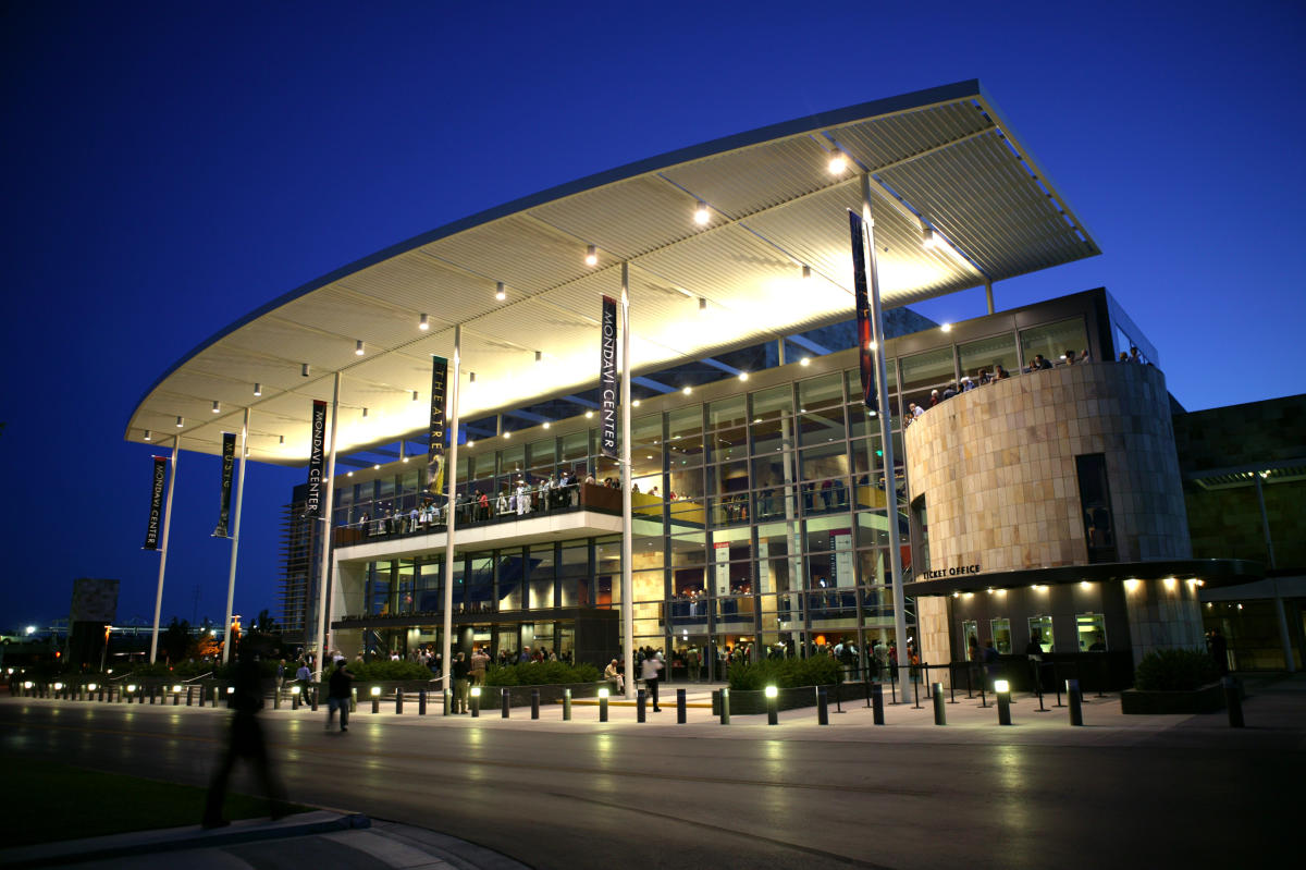 Outside view of the Mondavi Center at night