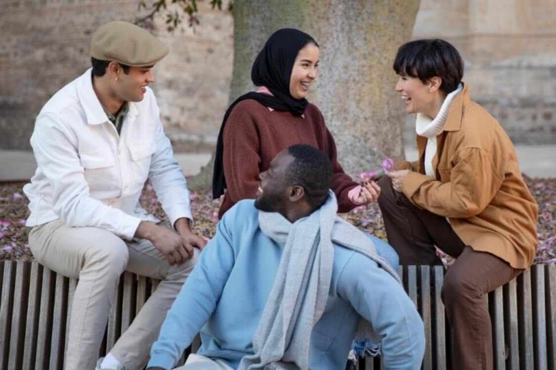 Diverse group of people talking