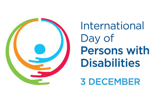 Graphic for the International Day of Persons with Disabilities on December 3, featuring a multicolored circular symbol representing inclusion and a stylized human figure.
